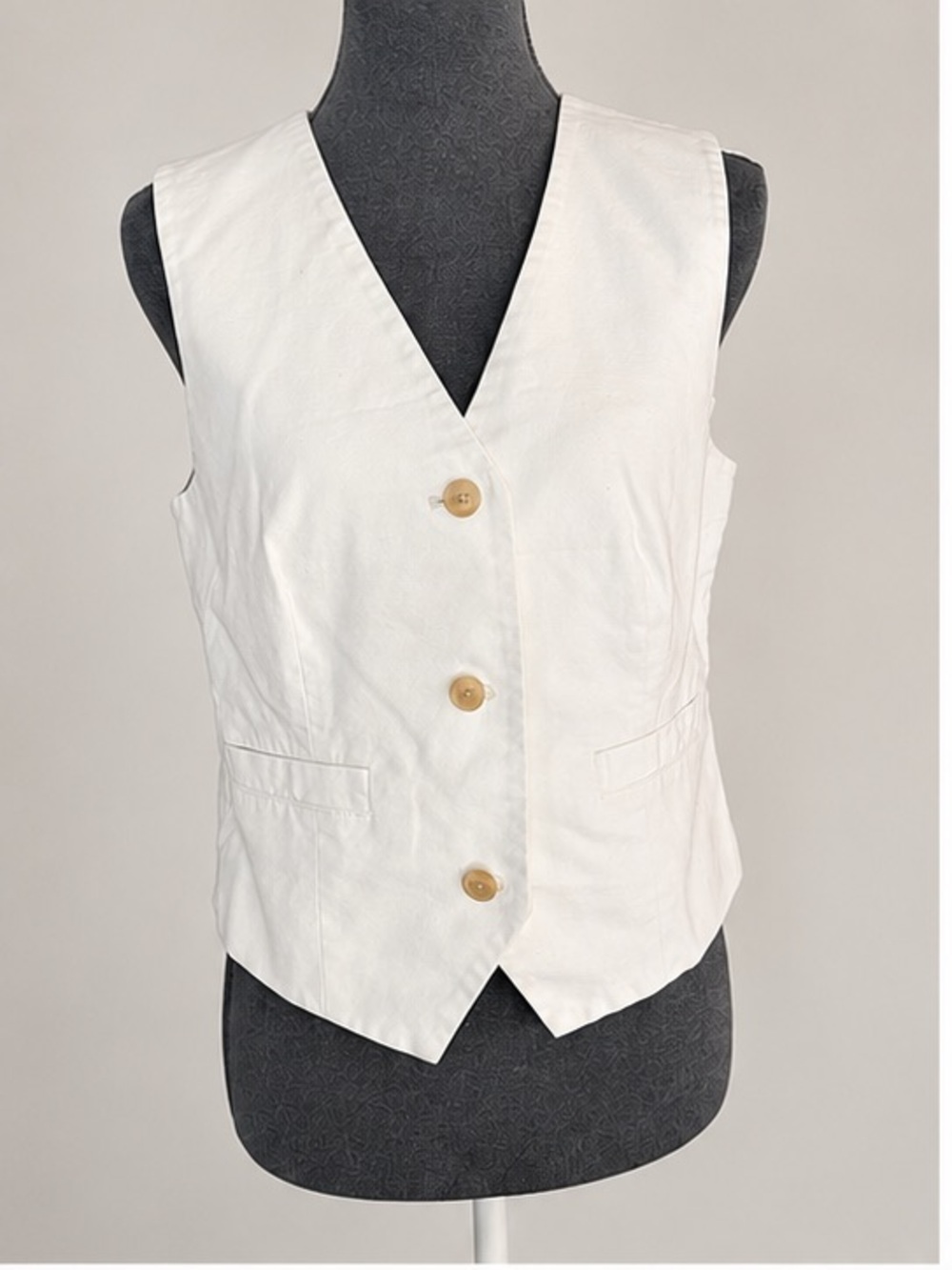 LOFT White Button Front Cotton Blend Vest Size Small - Picture 3 of 6